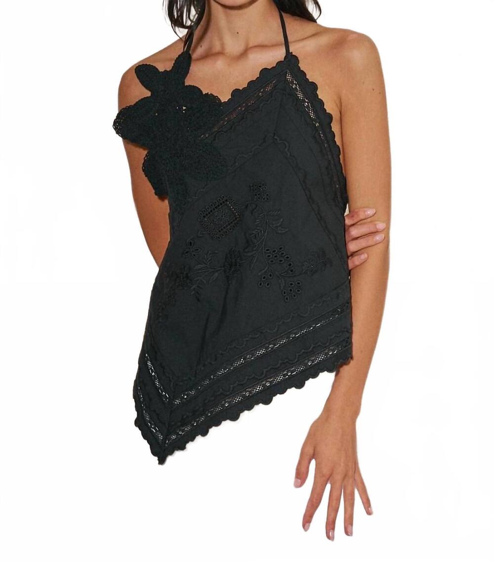 NEW FIORELLA eyelet open back top in black